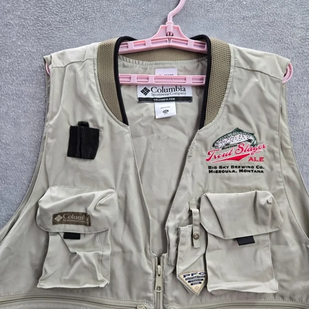 Columbia Men Vest 2XL Beige‎ Trout Slayer Fishing Sleeveless Cotton Polyester